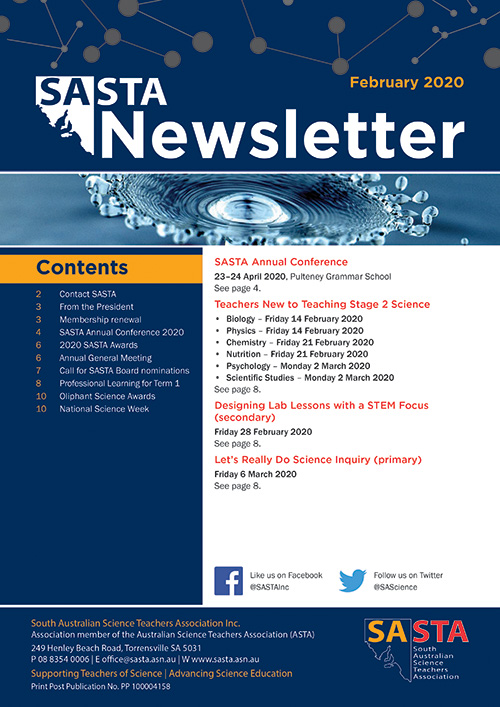SASTA newsletter February 2020 cover